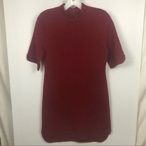 Maroon Fitted 1/4 Sleeve Ribbed Mini Dress Small
